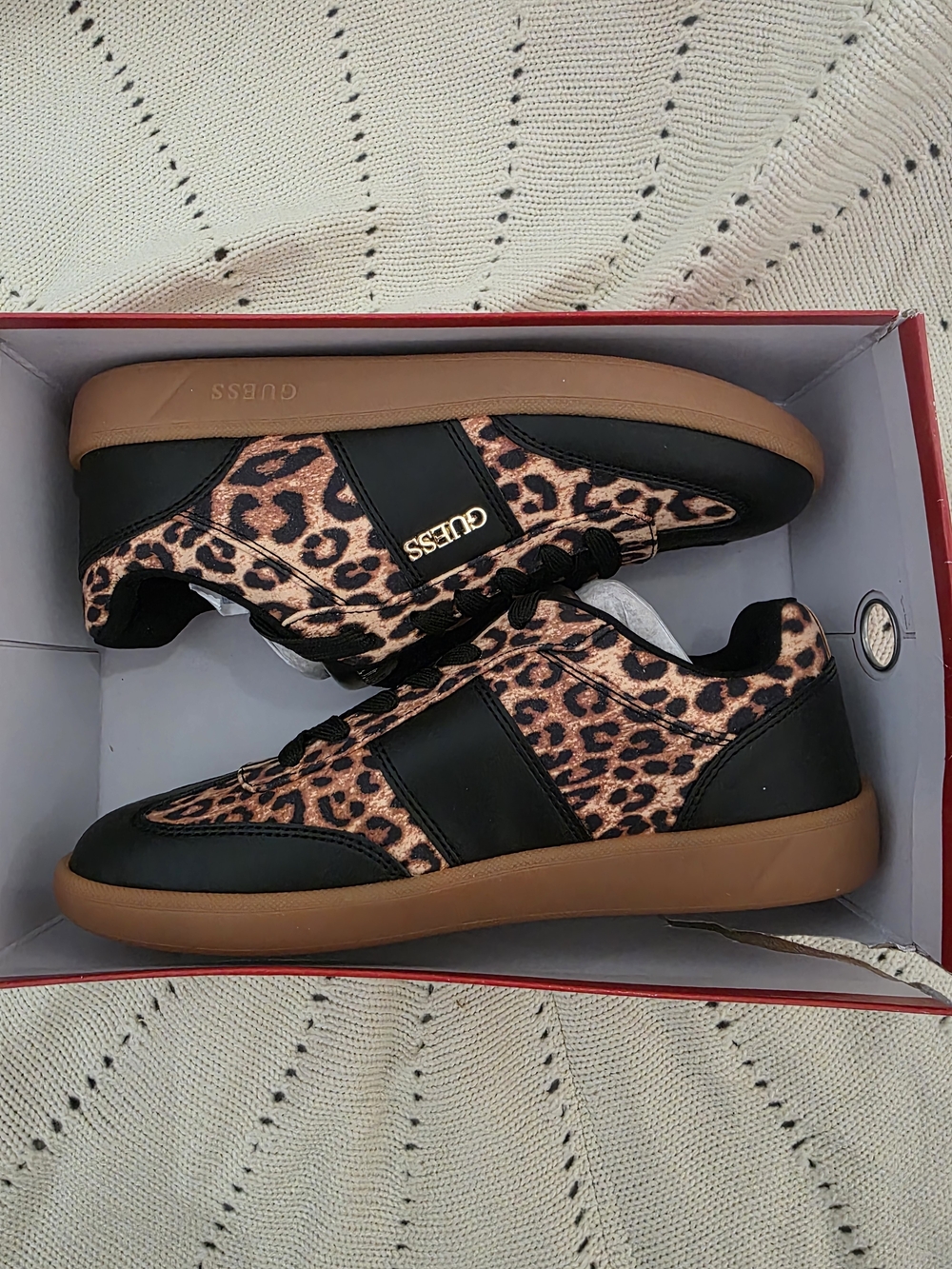 GUESS Men’s Leopard Print Low-Top Sneakers in Black and Brown